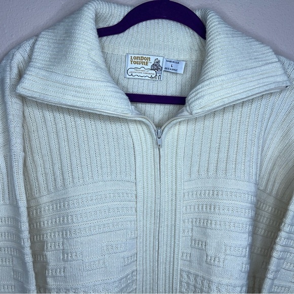 VINTAGE LONDON TOWNE LARGE IVORY WHITE CARDIGAN SWEATER RETRO ROCKABILLY - Picture 6 of 10